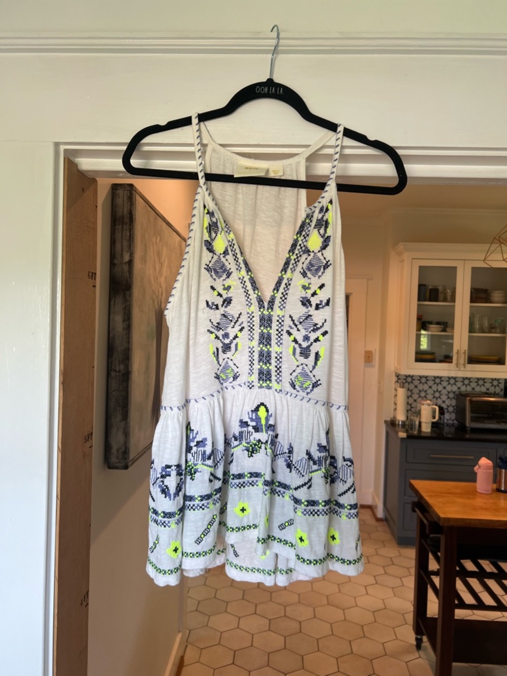 Maeve Embroidered V-Neck tank with Neon Accents